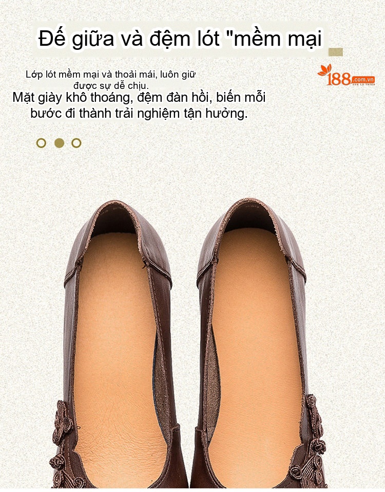 Giày Cao Gót Nữ Da Thật Mũi Nhọn Chiều Cao Đế Khoảng 5cm Phong Cách Dân Tộc Màu Nâu, Xám chi tiết 6