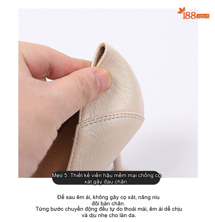 Giày Cao Gót Nữ Da Thật Mũi Nhọn Chiều Cao Đế Khoảng 6cm Màu Đen, Kem chi tiết 15