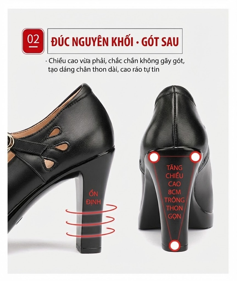 Giày Cao Gót Nữ Da Thật Mũi Nhọn Chiều Cao Đế Khoảng 7cm Quai Ngang Công Sở Màu Đen, Trắng chi tiết 7