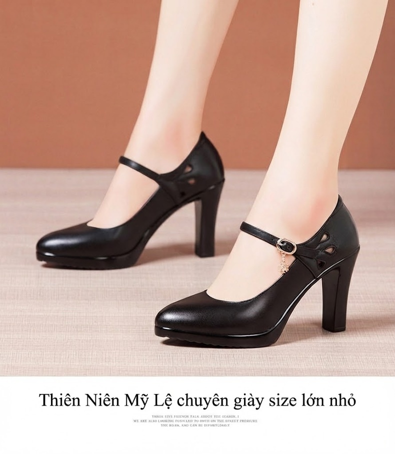 Giày Cao Gót Nữ Da Thật Mũi Nhọn Chiều Cao Đế Khoảng 7cm Quai Ngang Công Sở Màu Đen, Trắng chi tiết 10