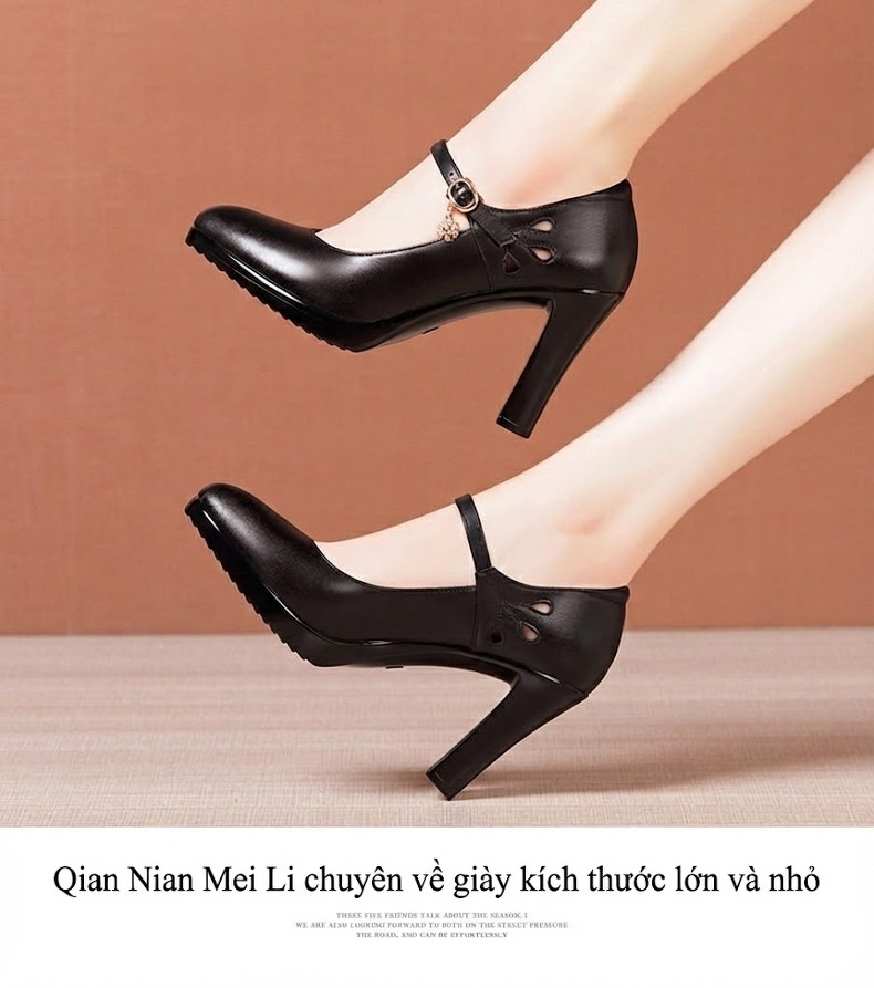 Giày Cao Gót Nữ Da Thật Mũi Nhọn Chiều Cao Đế Khoảng 7cm Quai Ngang Công Sở Màu Đen, Trắng chi tiết 12
