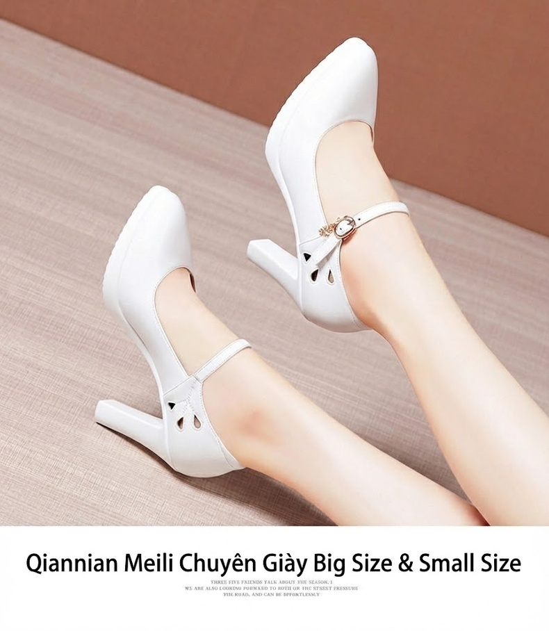 Giày Cao Gót Nữ Da Thật Mũi Nhọn Chiều Cao Đế Khoảng 7cm Quai Ngang Công Sở Màu Đen, Trắng chi tiết 13