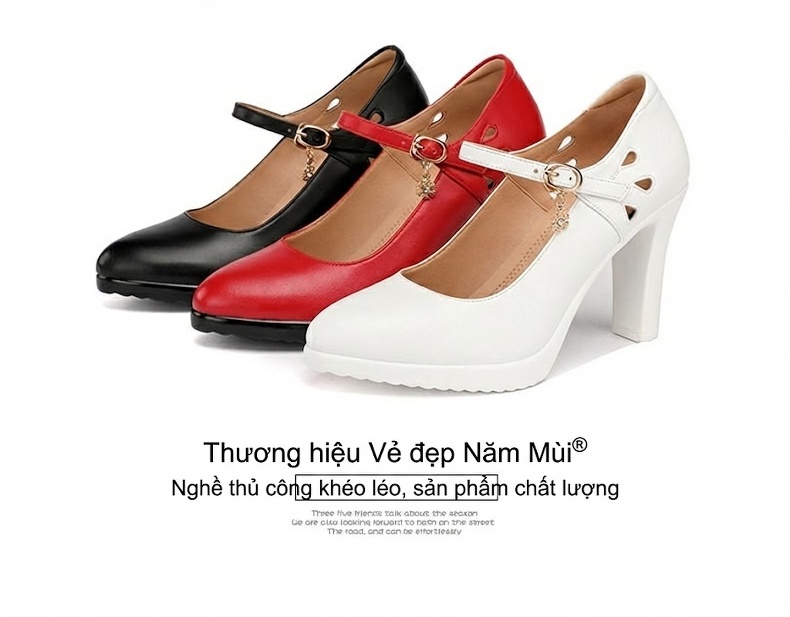 Giày Cao Gót Nữ Da Thật Mũi Nhọn Chiều Cao Đế Khoảng 7cm Quai Ngang Công Sở Màu Đen, Trắng chi tiết 17