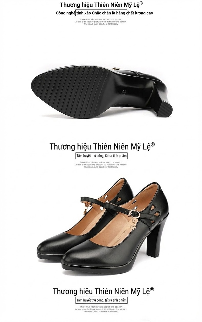 Giày Cao Gót Nữ Da Thật Mũi Nhọn Chiều Cao Đế Khoảng 7cm Quai Ngang Công Sở Màu Đen, Trắng chi tiết 16