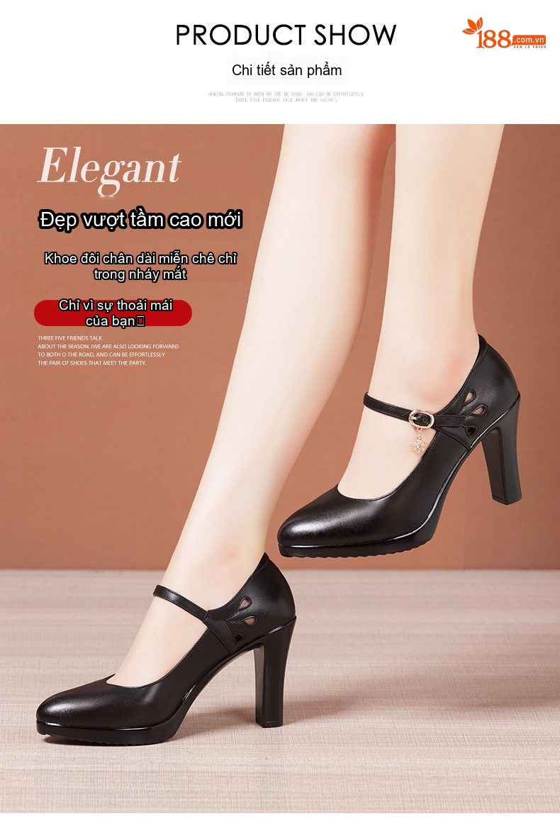 Giày Cao Gót Nữ Da Thật Mũi Nhọn Chiều Cao Đế Khoảng 7cm Quai Ngang Công Sở Màu Đen, Trắng chi tiết 5