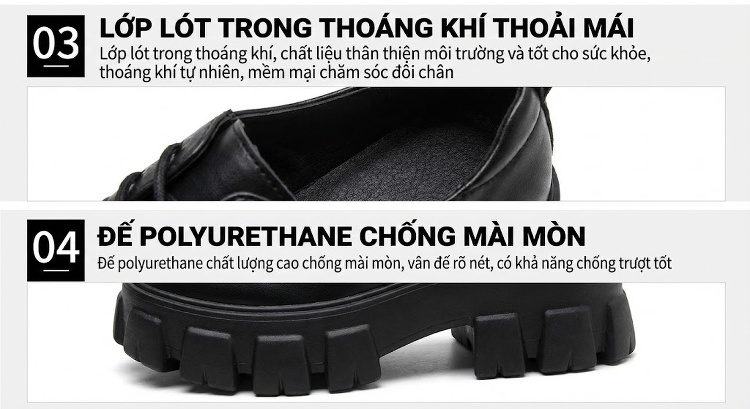Giày Cao Gót Nữ Đế Bánh Mì Da Bóng Chiều Cao Đế Khoảng 8cm Màu Đen, Trắng chi tiết 7