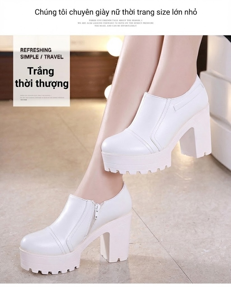 Giày Cao Gót Nữ Đế Bánh Mì Da Bóng Chiều Cao Đế Khoảng 8cm Màu Đen, Trắng chi tiết 11