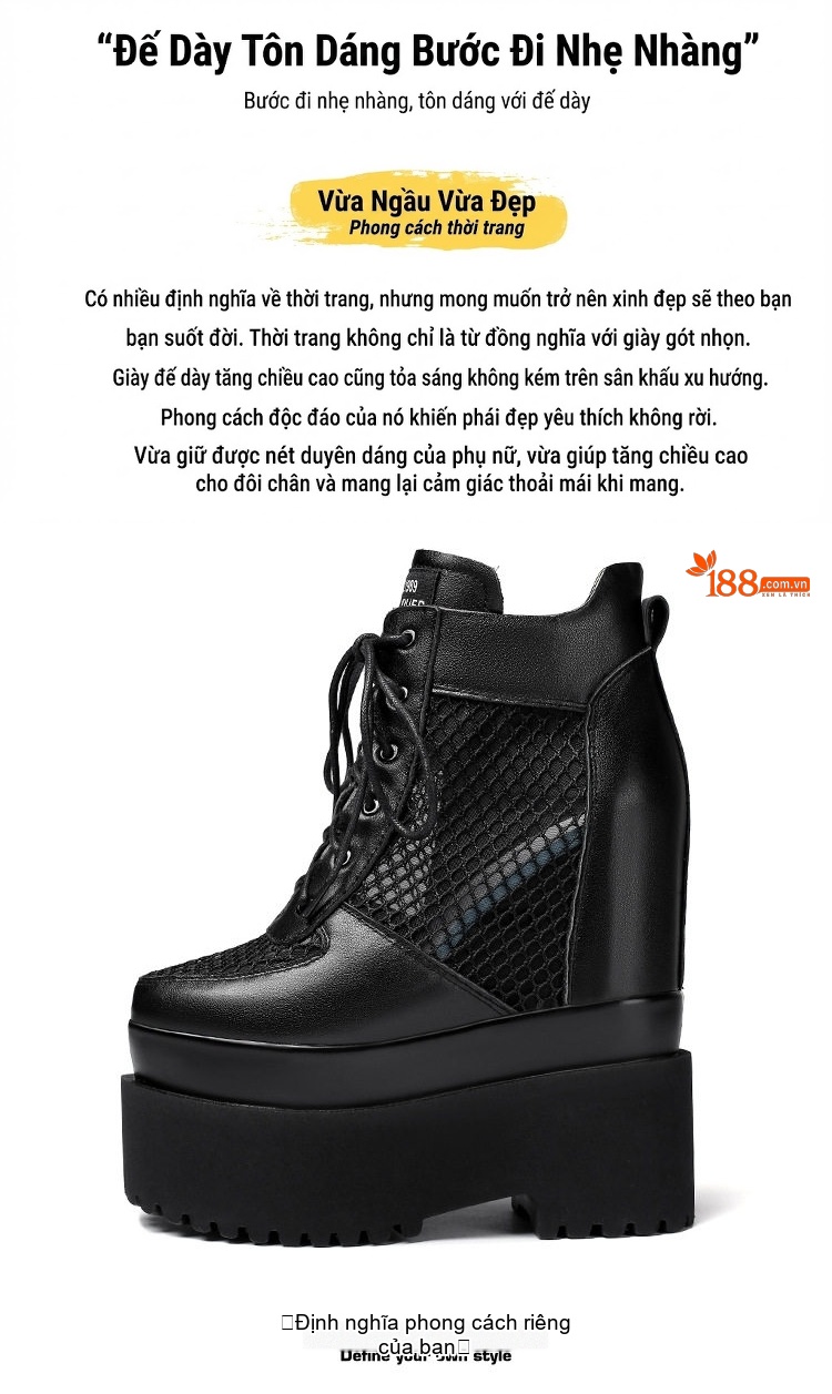 Giày Cao Gót Nữ Đế Xuồng Dây Buộc Da Bóng Lưới Chiều Cao Đế Khoảng 16cm Màu Đen, Trắng chi tiết 1