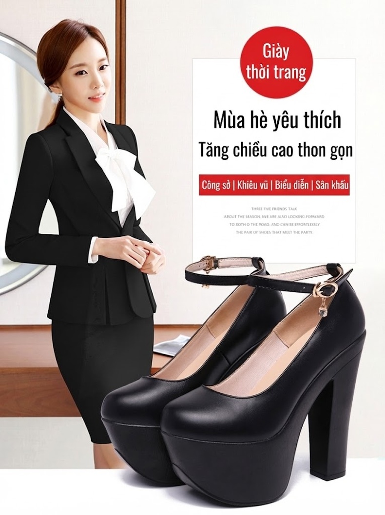 Giày Cao Gót Nữ Đế Xuồng Quai Hậu Chiều Cao Đế Khoảng 15cm Da Bóng Màu Đen, Trắng, Đỏ, Vàng... chi tiết 1