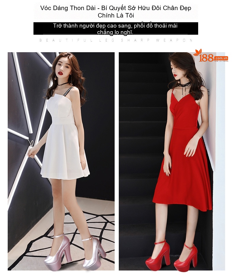 Giày Cao Gót Nữ Đế Xuồng Quai Hậu Chiều Cao Đế Khoảng 15cm Da Bóng Màu Đen, Trắng, Đỏ, Vàng... chi tiết 2