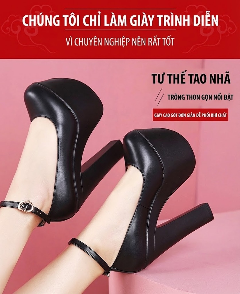 Giày Cao Gót Nữ Đế Xuồng Quai Hậu Chiều Cao Đế Khoảng 15cm Da Bóng Màu Đen, Trắng, Đỏ, Vàng... chi tiết 3