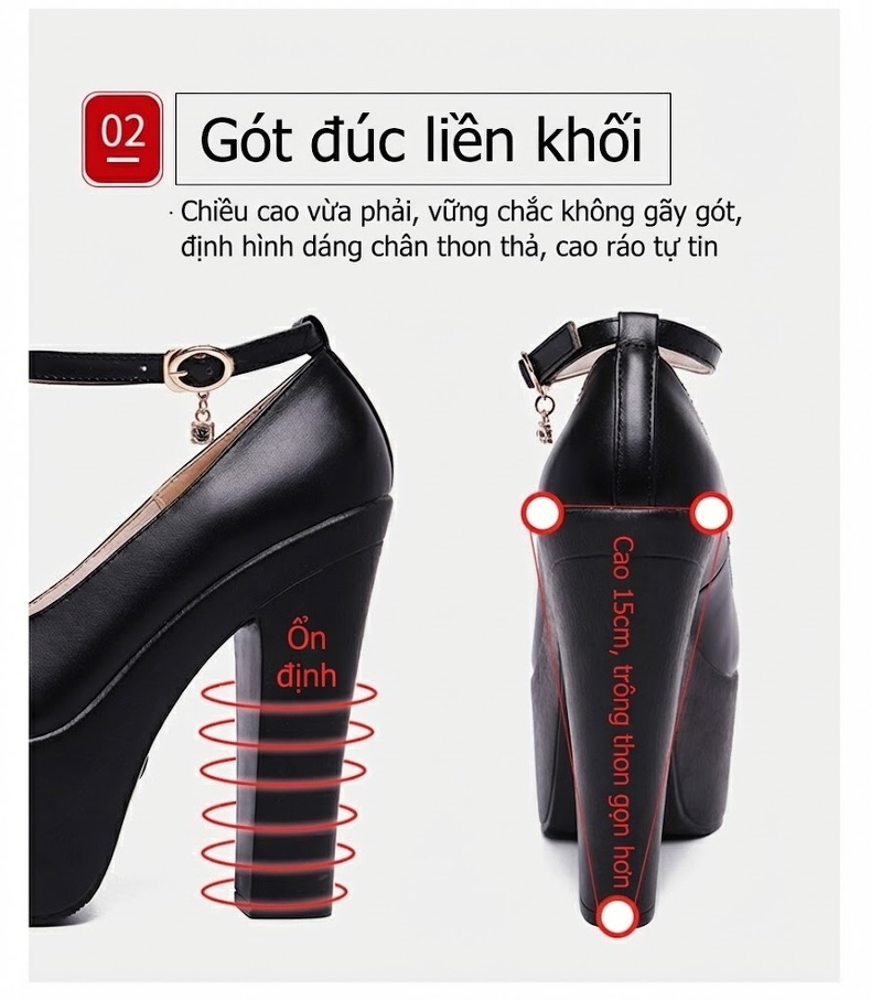 Giày Cao Gót Nữ Đế Xuồng Quai Hậu Chiều Cao Đế Khoảng 15cm Da Bóng Màu Đen, Trắng, Đỏ, Vàng... chi tiết 7