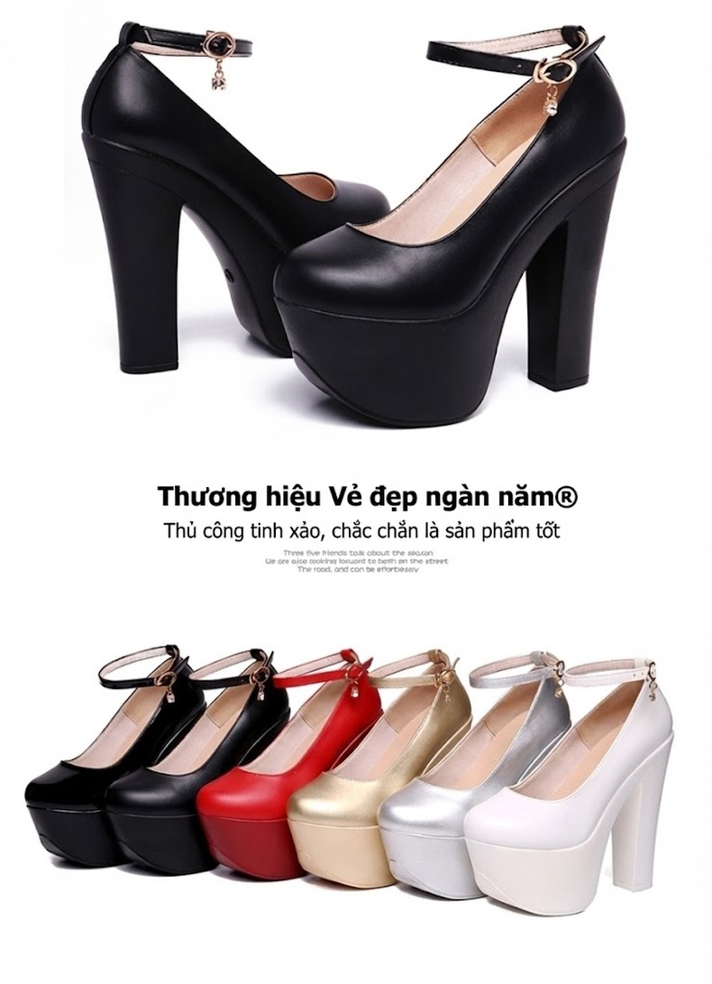 Giày Cao Gót Nữ Đế Xuồng Quai Hậu Chiều Cao Đế Khoảng 15cm Da Bóng Màu Đen, Trắng, Đỏ, Vàng... chi tiết 18