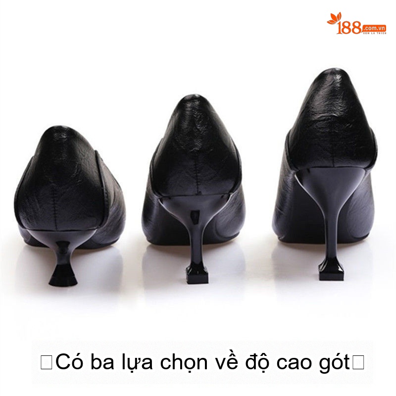 Giày Cao Gót Nữ Đính Đá Bít Mũi Da Bóng Chiều Cao Đế Khoảng 5cm Màu Đen, Kem
