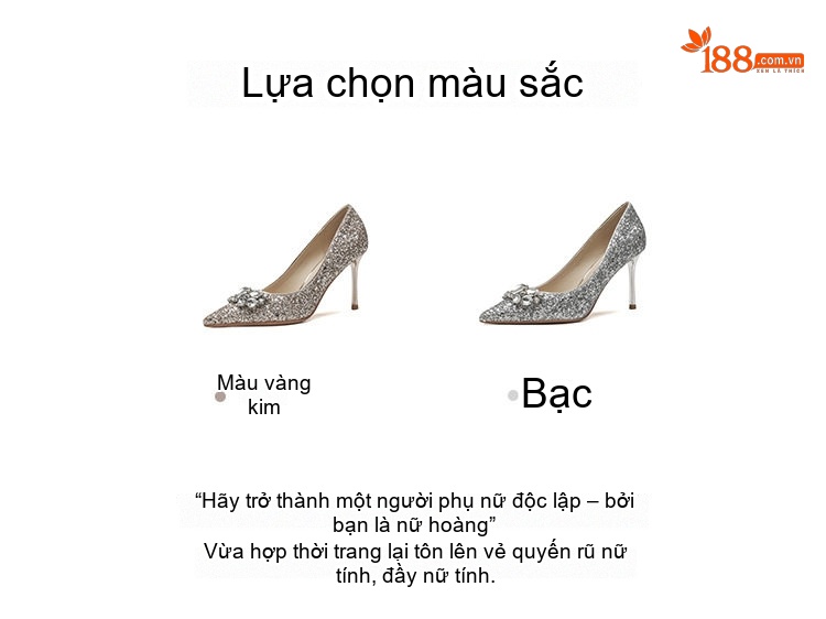 Giày Cao Gót Nữ Đính Đá Chiều Cao Đế 8cm Màu Bạc chi tiết 3