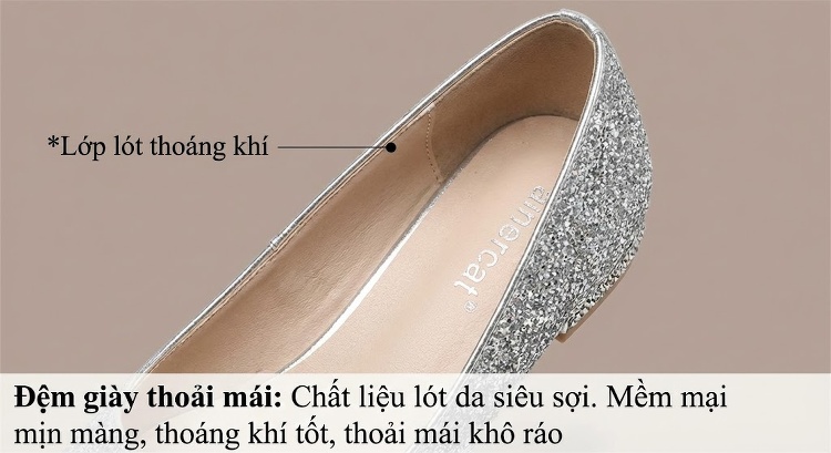 Giày Cao Gót Nữ Đính Đá Chiều Cao Đế 8cm Màu Bạc chi tiết 8