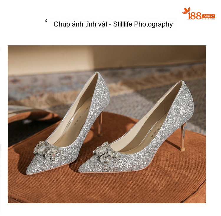 Giày Cao Gót Nữ Đính Đá Chiều Cao Đế 8cm Màu Bạc chi tiết 24