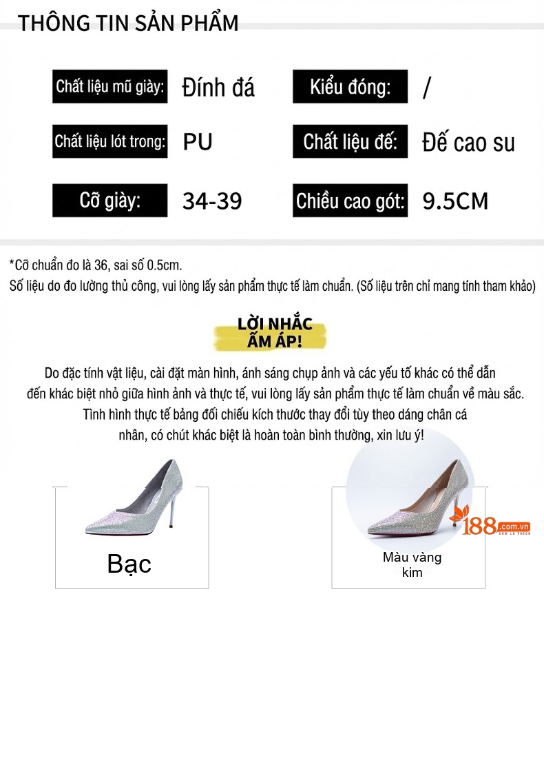 Giày Cao Gót Nữ Đính Đá Chiều Cao Đế Khoảng 7cm Màu Bạc chi tiết 10