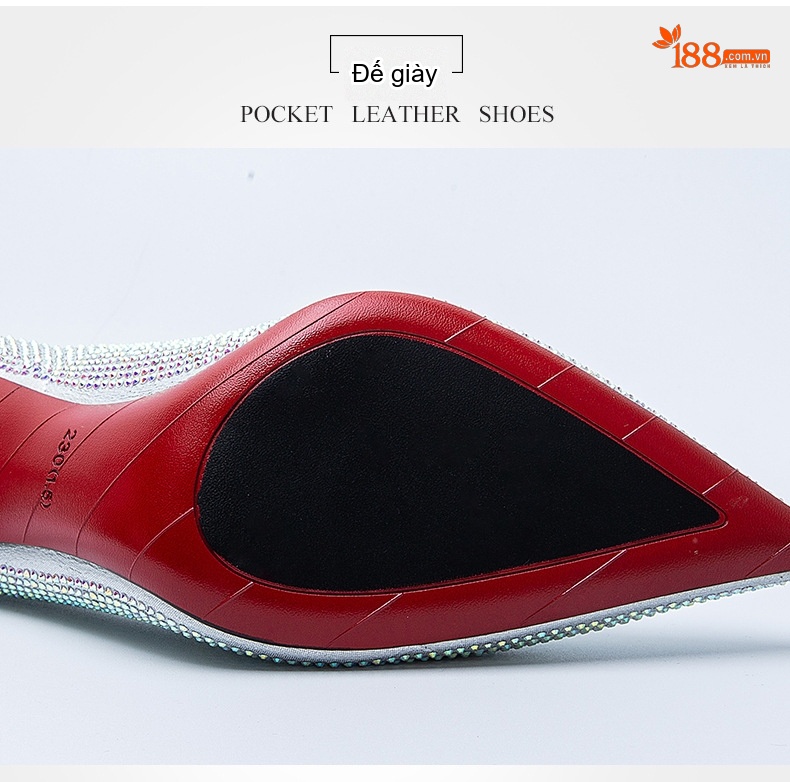 Giày Cao Gót Nữ Đính Đá Chiều Cao Đế Khoảng 7cm Màu Bạc chi tiết 5