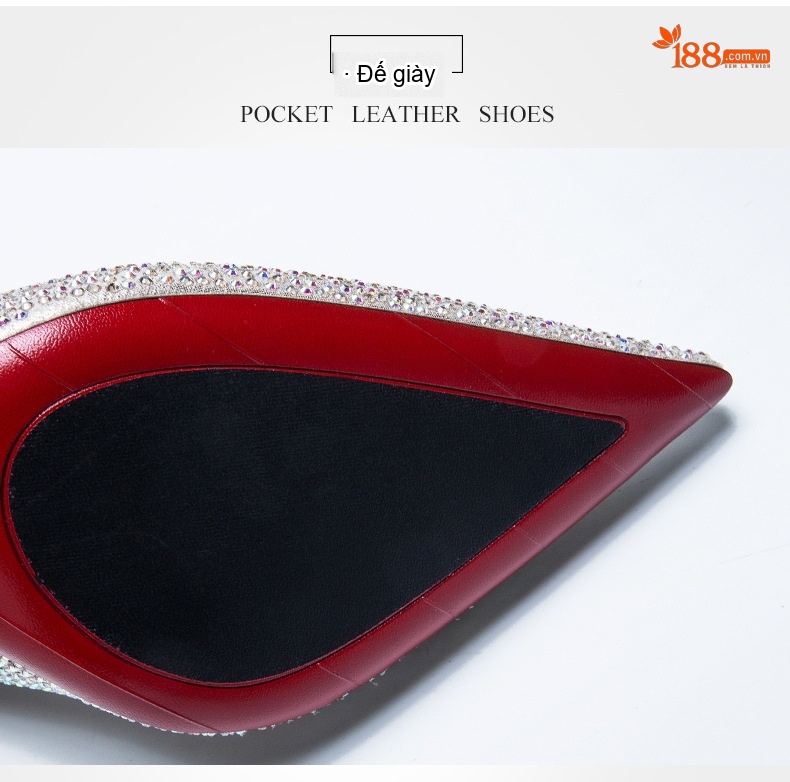 Giày Cao Gót Nữ Đính Đá Phong Cách Dự Tiệc Chiều Cao Đế Khoảng 8cm Màu Bạc, Đen chi tiết 5