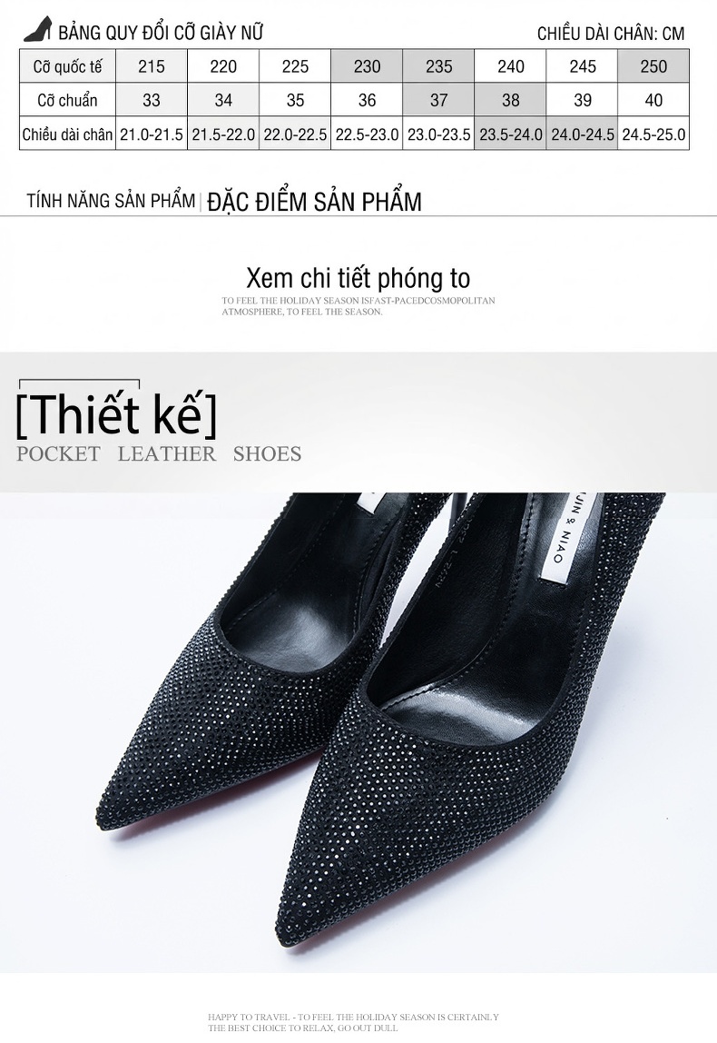 Giày Cao Gót Nữ Đính Đá Phong Cách Dự Tiệc Chiều Cao Đế Khoảng 8cm Màu Bạc, Đen chi tiết 3