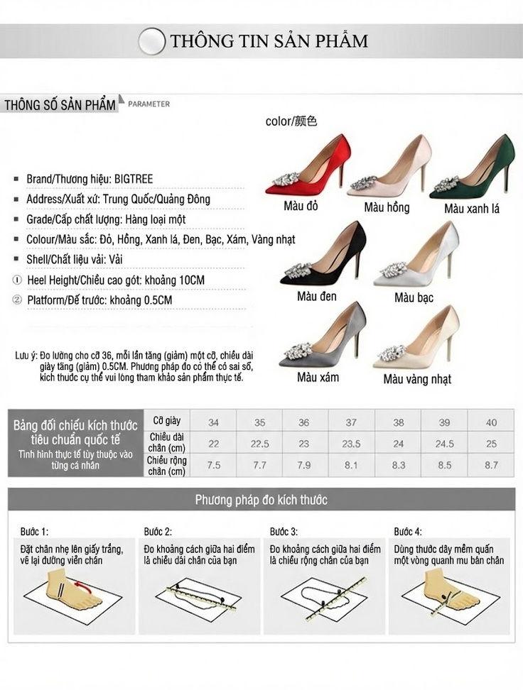 Giày Cao Gót Nữ Đính Đá Quai Cài Mũi Nhọn Chiều Cao Đế Khoảng 7cm Màu Đen, Kem, Xám, Đỏ... chi tiết 1