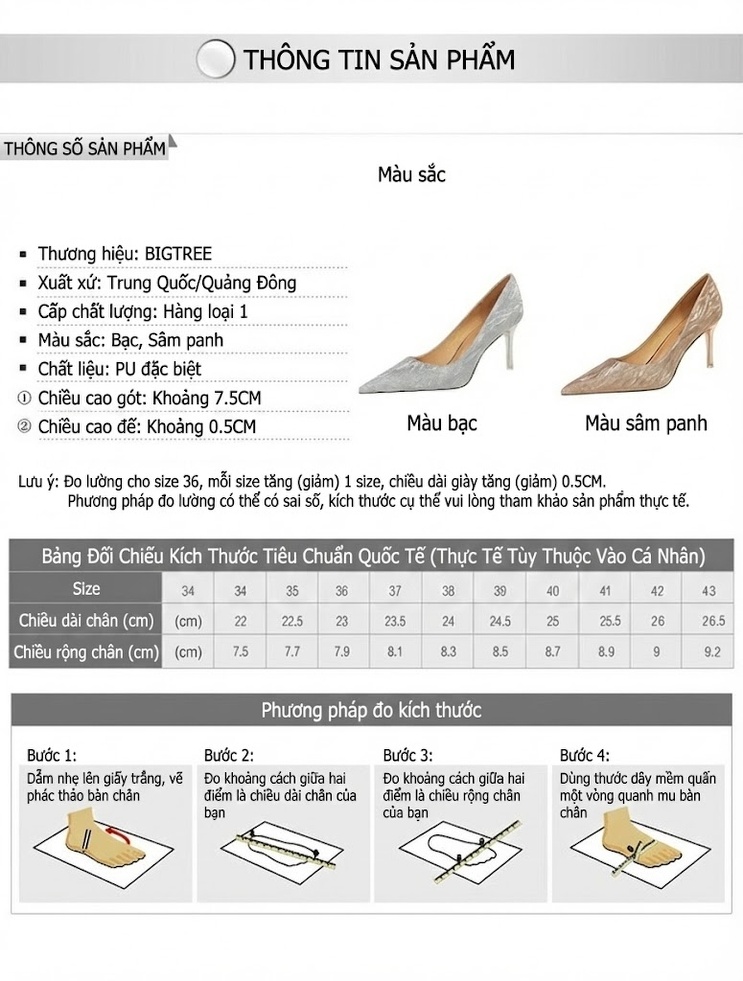 Giày Cao Gót Nữ Dự Tiệc Gót Nhọn Hở Lưng Bề Mặt Lấp Lánh Chiều Cao Đế Khoảng 8cm Màu Vàng, Bạc chi tiết 1