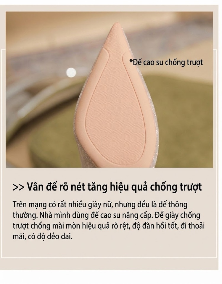 Giày Cao Gót Nữ Gót Nhọn Bề Mặt Lấp Lánh Chiều Cao Đế Khoảng 8cm Quai Ngọc Trai Màu Bạc chi tiết 10