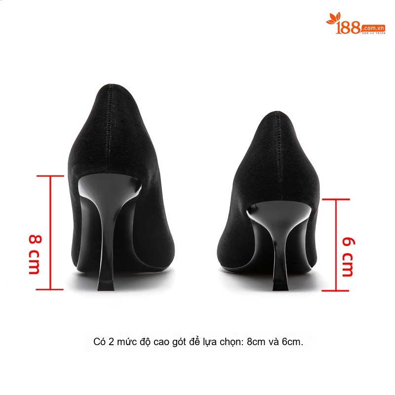 Giày Cao Gót Nữ Gót Nhọn Mũi Nhọn Đính Đá Chiều Cao Đế 6cm Màu Đen, Xám