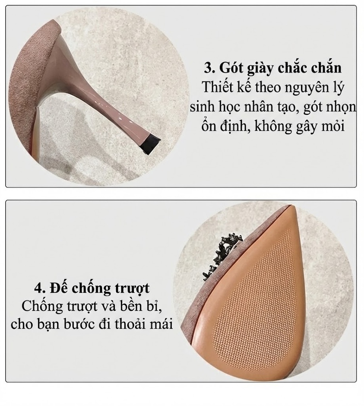 Giày Cao Gót Nữ Gót Nhọn Mũi Nhọn Đính Đá Chiều Cao Đế 6cm Màu Đen, Xám chi tiết 5