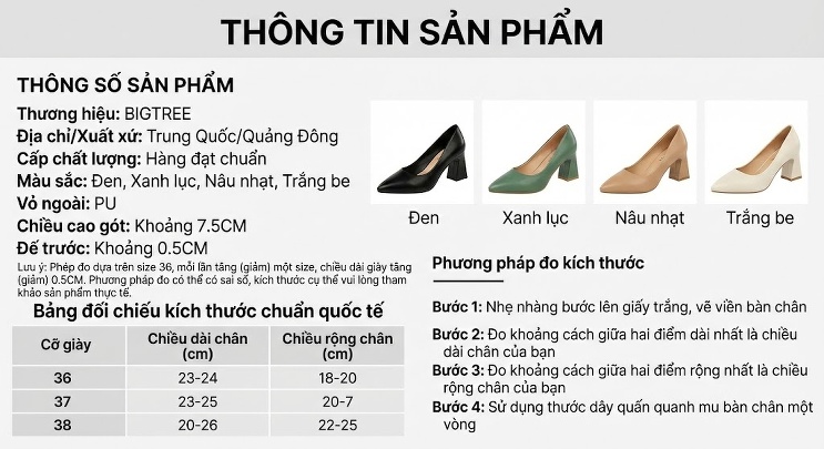 Giày Cao Gót Nữ Gót Nhọn Mũi Nhọn Đính Đá Chiều Cao Đế Khoảng 6cm Màu Đen, Nâu, Kem, Xanh Lá chi tiết 1