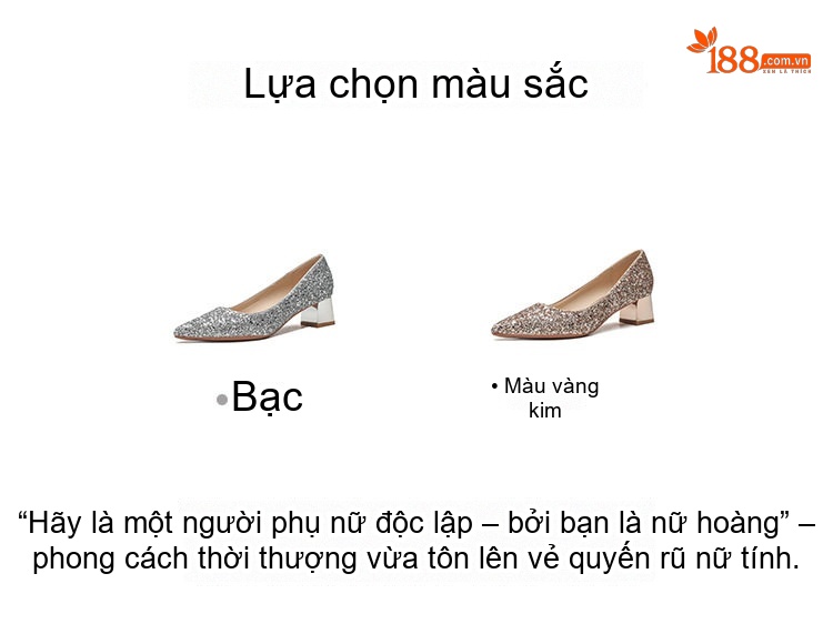 Giày Cao Gót Nữ Gót Vuông Chiều Cao Đế Khoảng 5cm Bít Mũi Da Bóng Màu Bạc chi tiết 3