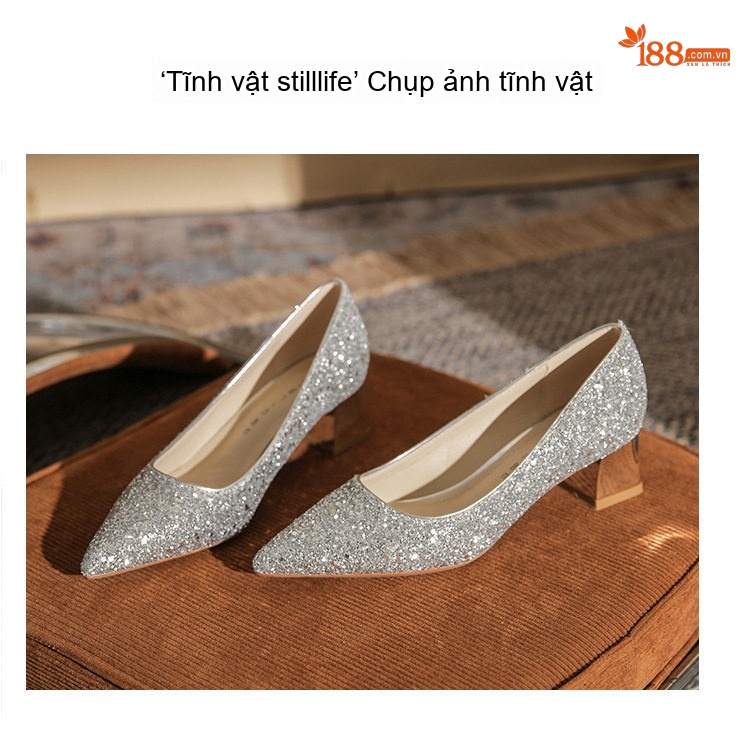 Giày Cao Gót Nữ Gót Vuông Chiều Cao Đế Khoảng 5cm Bít Mũi Da Bóng Màu Bạc chi tiết 25