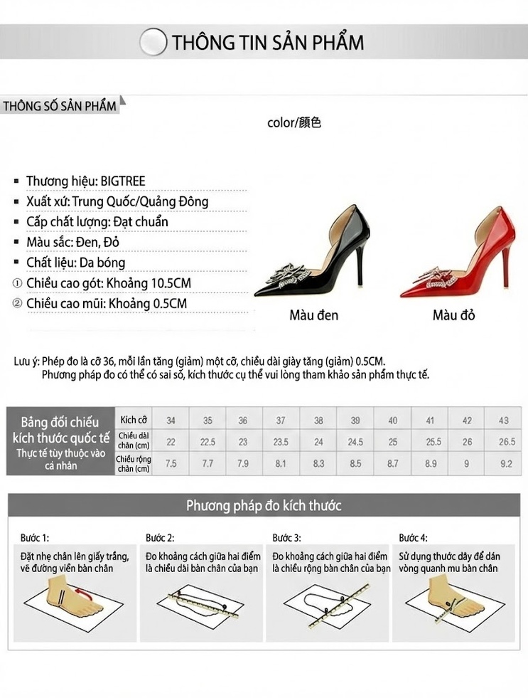 Giày Cao Gót Nữ Hở Bên Hông Da Bóng Mũi Nhọn Chiều Cao Đế Khoảng 8cm Đính Nơ Màu Đen, Đỏ chi tiết 1