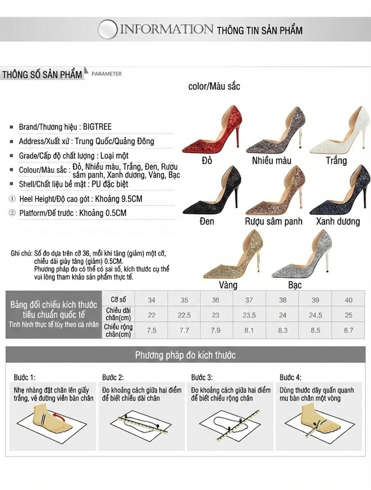 Giày Cao Gót Nữ Hở Bên Hông Gót Nhọn Chiều Cao Đế Khoảng 8cm Bề Mặt Lấp Lánh Màu Bạc, Đen, Nâu Đồng, Vàng... chi tiết 1