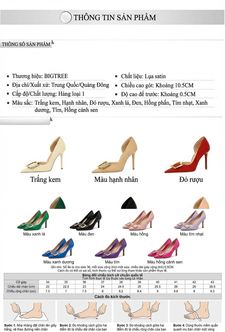 Giày Cao Gót Nữ Hở Bên Hông Gót Nhọn Chiều Cao Đế Khoảng 8cm Màu Đỏ, Xanh Dương, Kem, Đen... chi tiết 1
