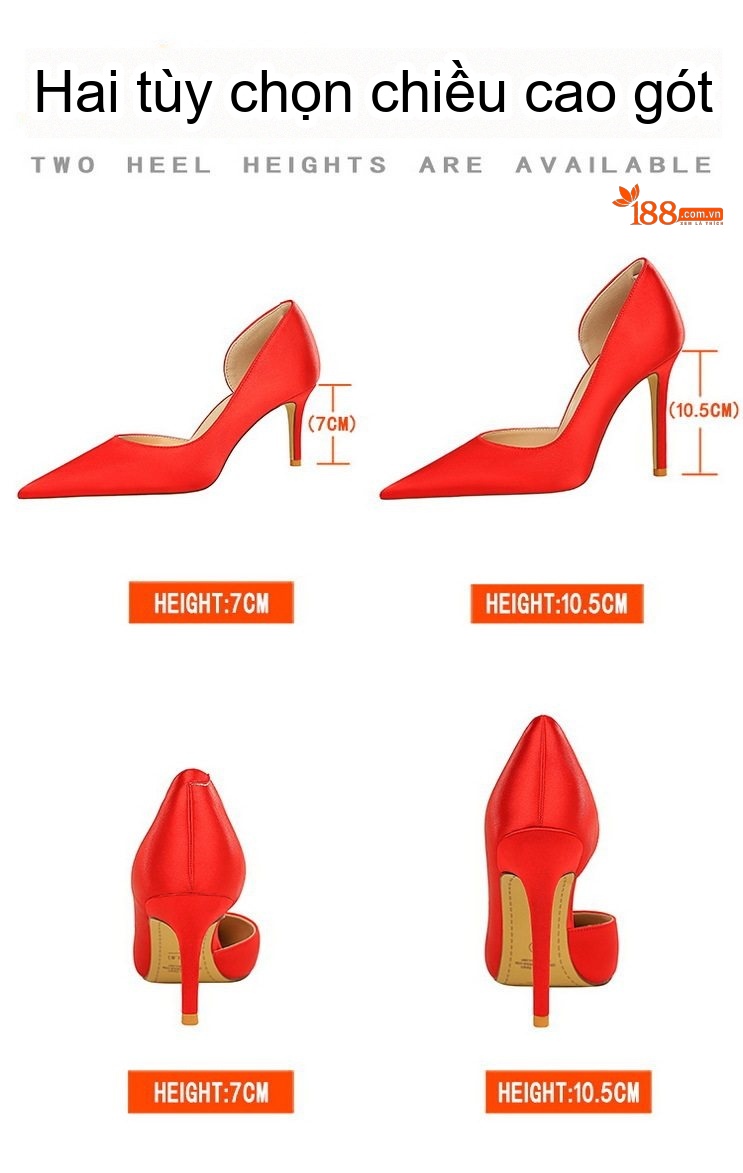 Giày Cao Gót Nữ Hở Bên Hông Mũi Nhọn Gót Nhọn Siêu Cao Cấp Chiều Cao Đế Khoảng 8cm Màu Đỏ, Đen, Xanh Lá, Kem... chi tiết 2