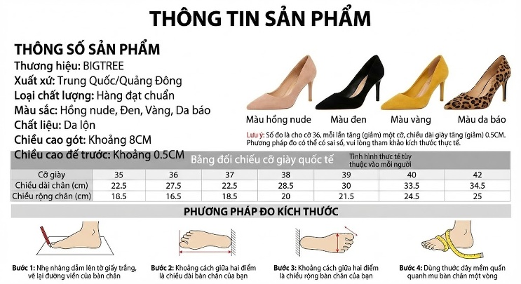 Giày Cao Gót Nữ Hở Gót Da Mờ Mũi Nhọn Chiều Cao Đế Khoảng 7cm Màu Đen, Vàng, Cam, Da Báo... chi tiết 1