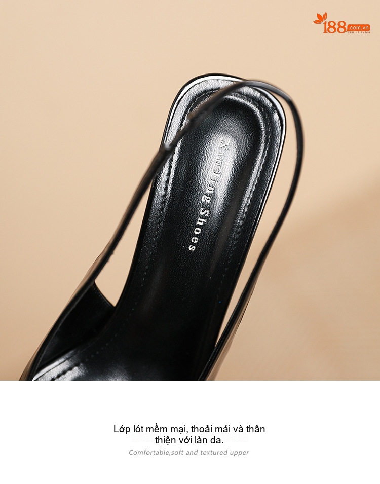 Giày Cao Gót Nữ Hở Gót Mũi Nhọn Quai Hậu Chiều Cao Đế Khoảng 6cm Da Bóng Màu Đen, Đỏ, Kem chi tiết 6