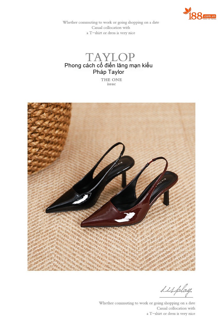 Giày Cao Gót Nữ Hở Gót Mũi Nhọn Quai Hậu Chiều Cao Đế Khoảng 6cm Da Bóng Màu Đen, Đỏ, Kem chi tiết 26