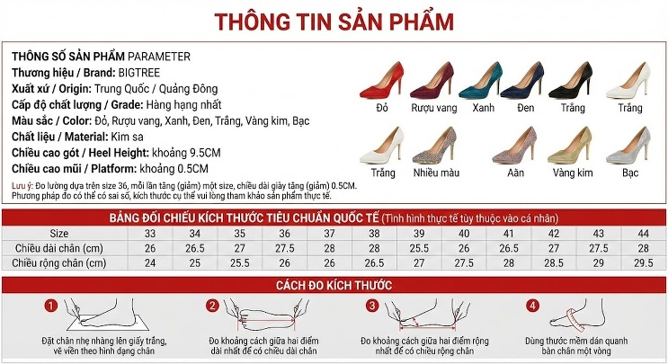 Giày Cao Gót Nữ Hở Lưng Kim Tuyến Chiều Cao Đế Khoảng 8cm Màu Bạc, Đen, Vàng, Đỏ... chi tiết 1