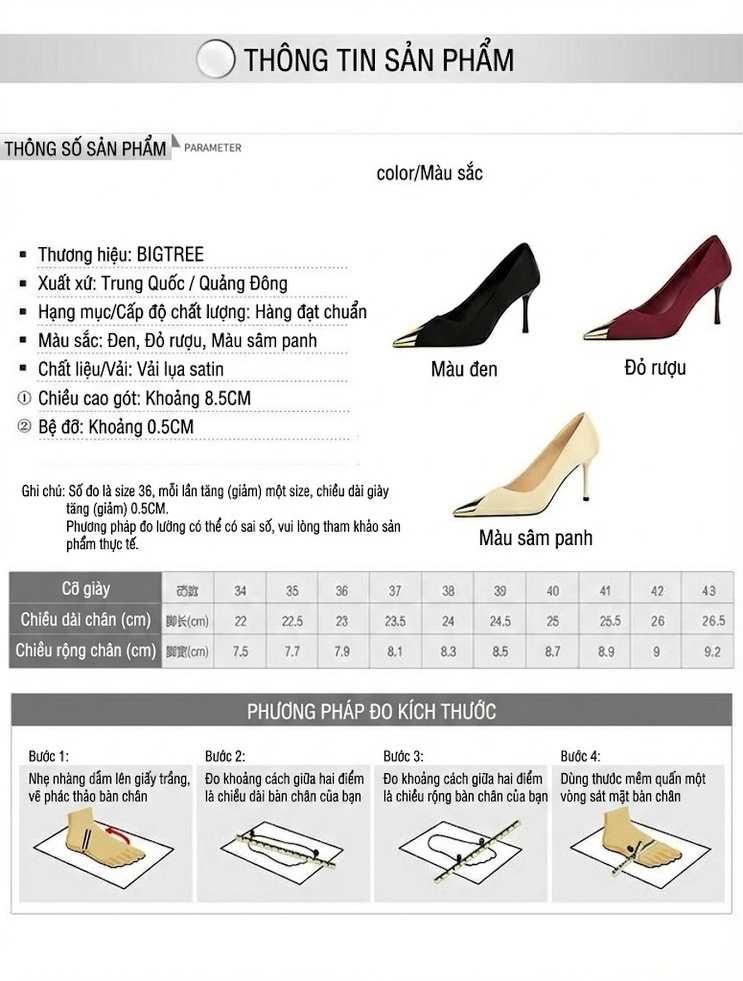 Giày Cao Gót Nữ Hở Lưng Mũi Nhọn Kim Loại Chiều Cao Đế Khoảng 7cm Màu Đen, Đỏ, Kem chi tiết 1