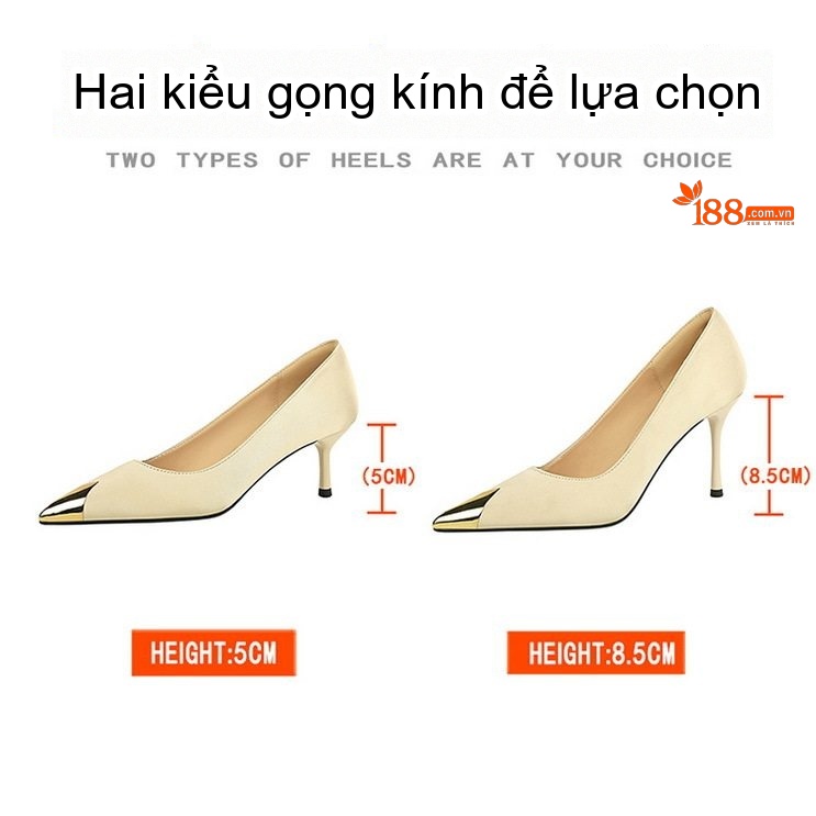 Giày Cao Gót Nữ Hở Lưng Mũi Nhọn Kim Loại Chiều Cao Đế Khoảng 7cm Màu Đen, Đỏ, Kem chi tiết 2