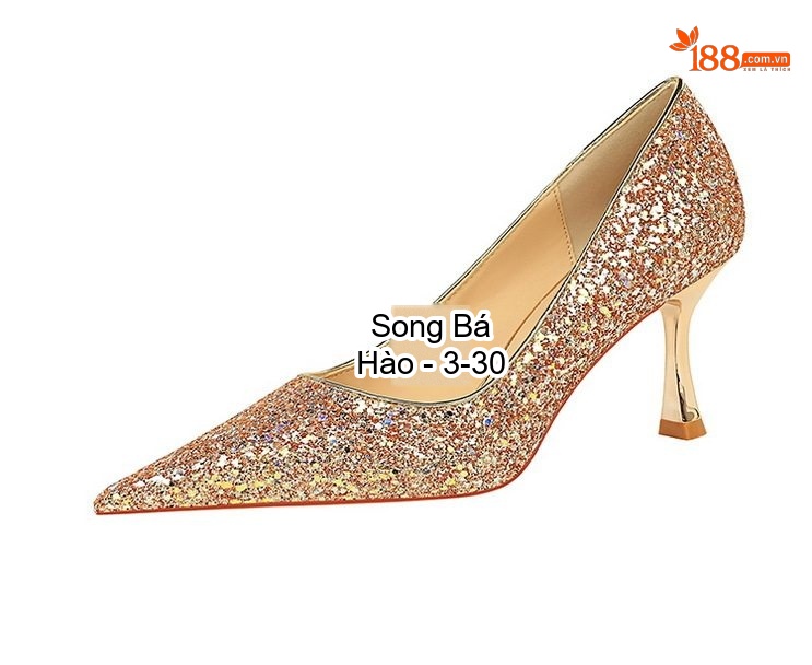 Giày Cao Gót Nữ Kim Tuyến Mũi Nhọn Chiều Cao Đế Khoảng 6cm Màu Bạc, Vàng, Hồng, Đen... chi tiết 23