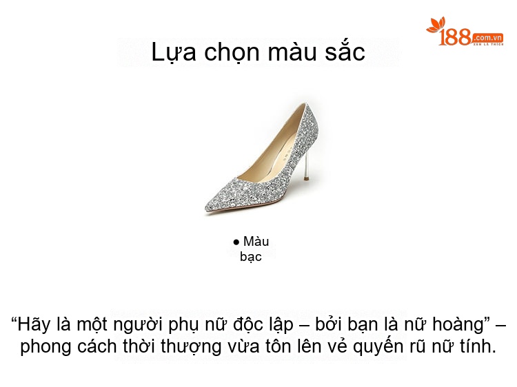Giày Cao Gót Nữ Mũi Nhọn Bít Gót Kim Tuyến Chiều Cao Đế Khoảng 7cm Màu Bạc chi tiết 3