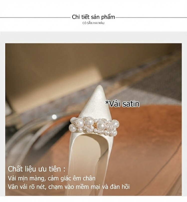 Giày Cao Gót Nữ Mũi Nhọn Chiều Cao Đế 6cm Đính Hạt Châu Màu Đỏ, Trắng chi tiết 7
