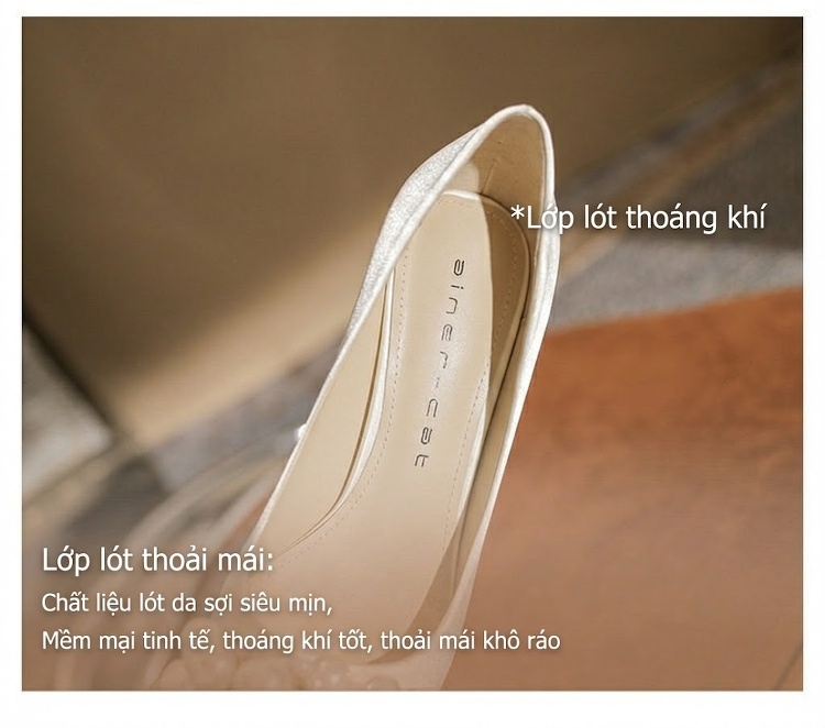 Giày Cao Gót Nữ Mũi Nhọn Chiều Cao Đế 6cm Đính Hạt Châu Màu Đỏ, Trắng chi tiết 8