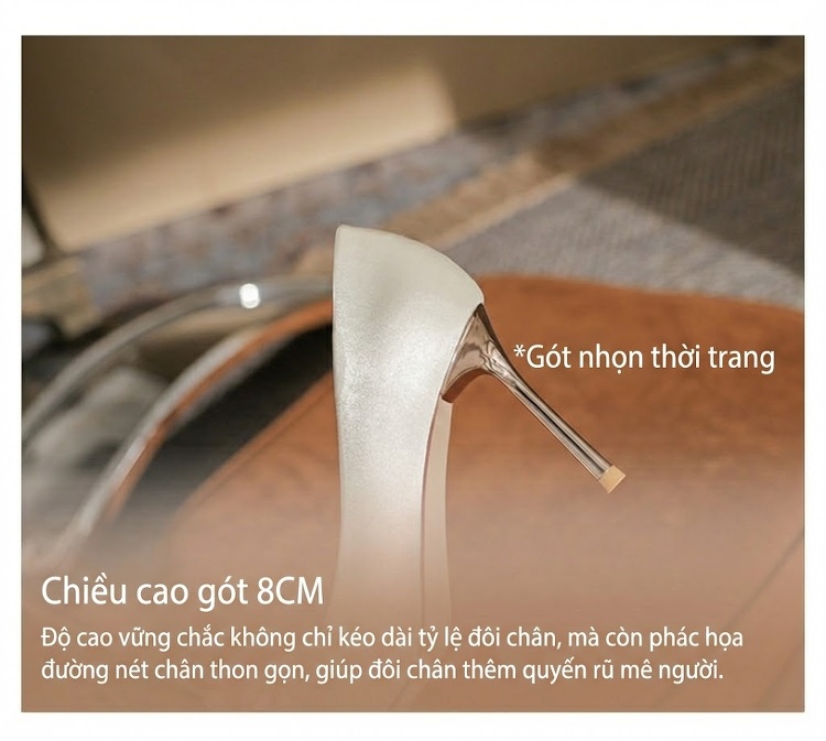 Giày Cao Gót Nữ Mũi Nhọn Chiều Cao Đế 6cm Đính Hạt Châu Màu Đỏ, Trắng chi tiết 9
