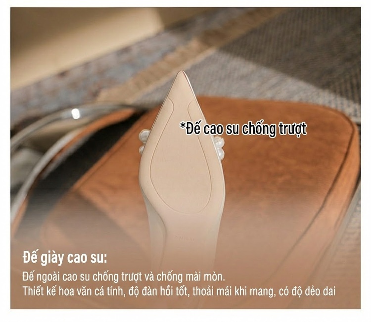 Giày Cao Gót Nữ Mũi Nhọn Chiều Cao Đế 6cm Đính Hạt Châu Màu Đỏ, Trắng chi tiết 10