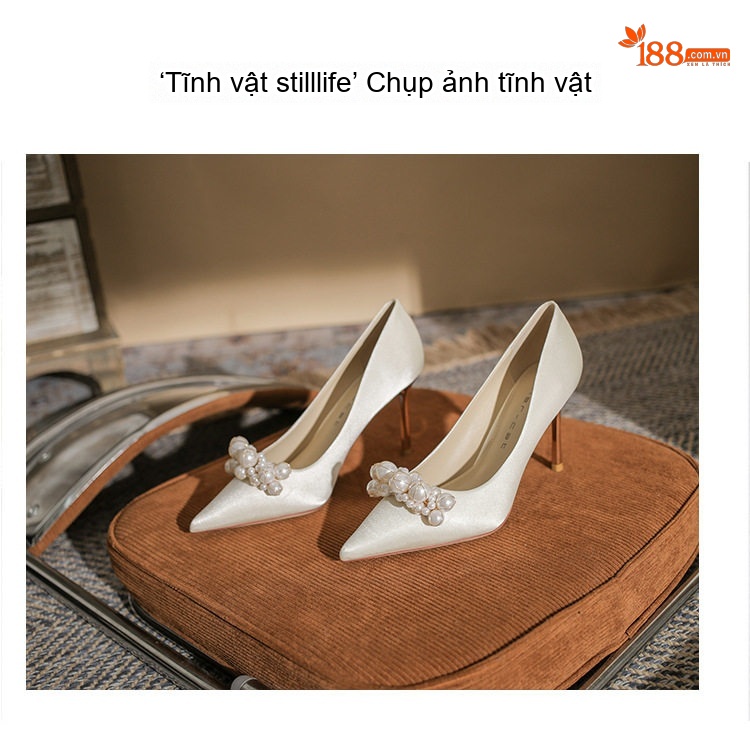 Giày Cao Gót Nữ Mũi Nhọn Chiều Cao Đế 6cm Đính Hạt Châu Màu Đỏ, Trắng chi tiết 23
